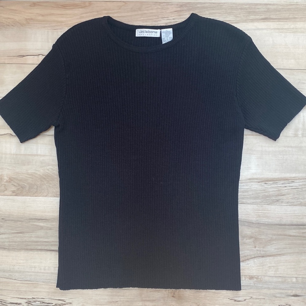 Liz Claiborne Womens M Black Short Sleeve Blouse